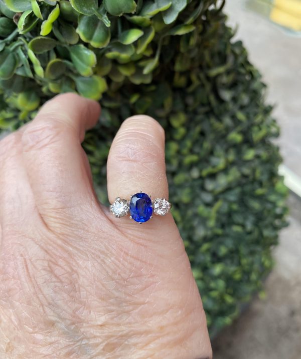 1.71ct Sapphire and Diamond Three Stone Ring in Platinum