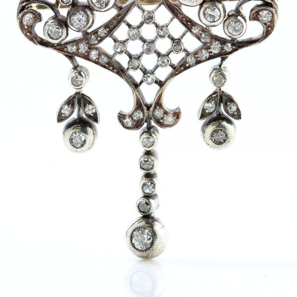 Antique Edwardian Old Cut Diamond Pendant Necklace Brooch, 1.70 carats