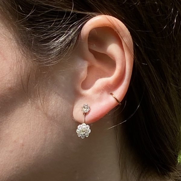 Antique old cut diamond drop earrings