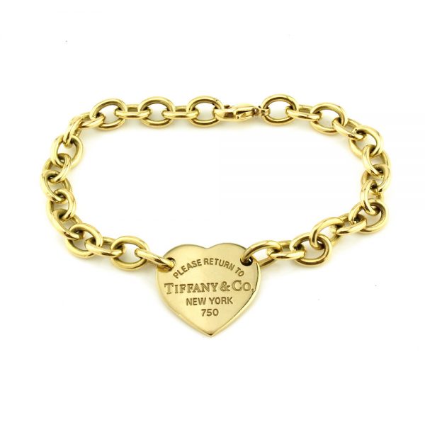 Tiffany and Co 18ct Yellow Gold Bracelet; with "Please return to Tiffany & Co New York" heart charm, Circa 2013, in original Tiffany & Co box