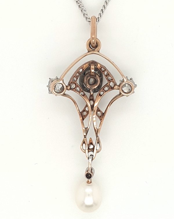 Antique Art Nouveau Pear pendant old cuts diamonds