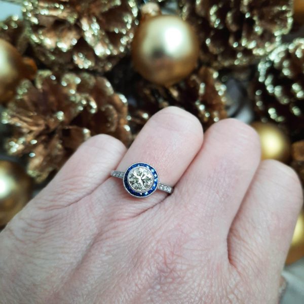 1ct Diamond and Calibre Sapphire Target Cluster Ring