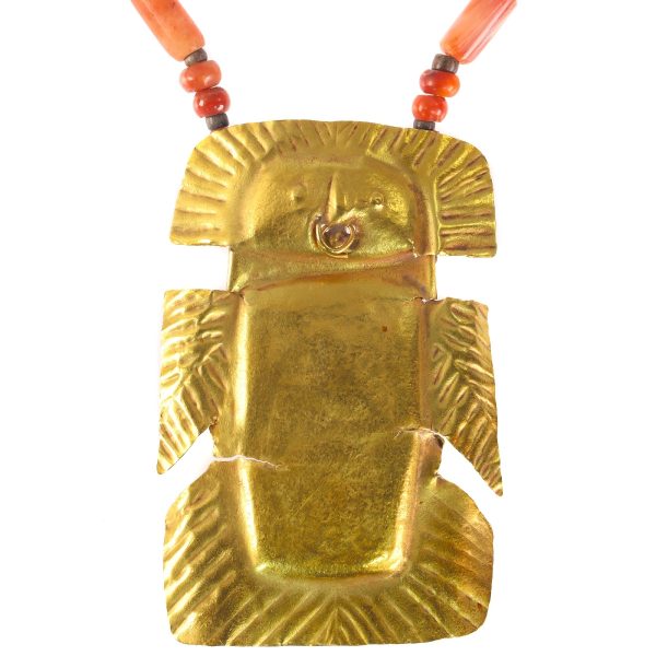 Pre-Columbian Gold Pendant with Carnelian Necklace, 1200 Years Old