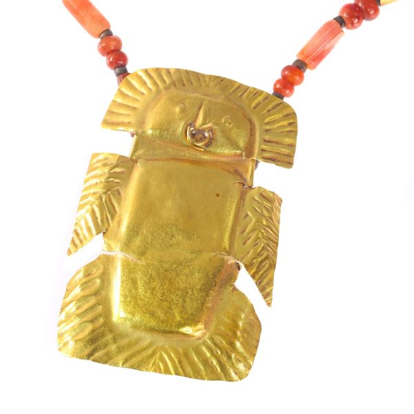 Pre-Columbian Gold Pendant with Carnelian Necklace, 1200 Years Old