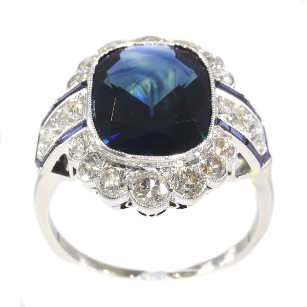 Art Deco 8.59ct Natural Sapphire and Diamond Cluster Dress Ring in Platinum