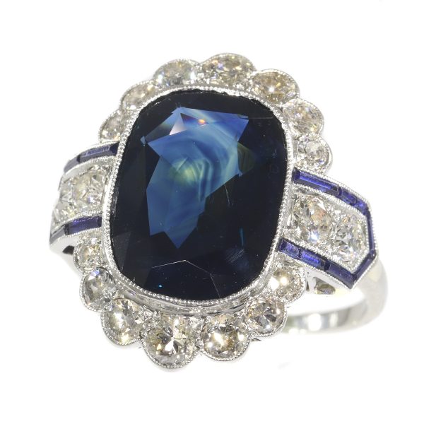 Art Deco 8.59ct Natural Sapphire and Diamond Cluster Dress Ring in Platinum
