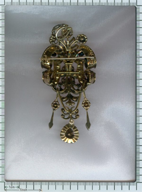 Antique Georgian Rose Cut Diamond Pendant Brooch with Black Enamel, 19th century Circa 1830