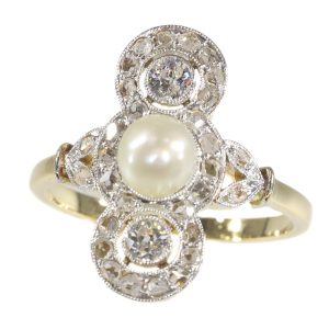 Antique pearl and diamond ring