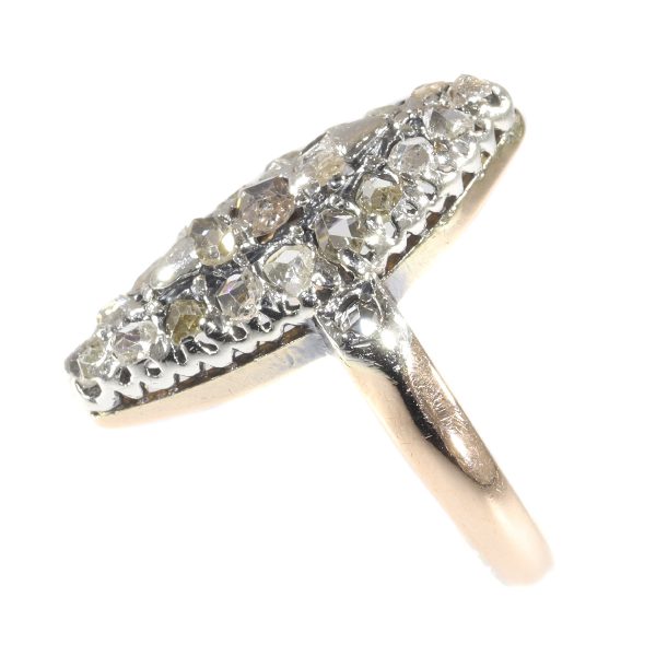 Antique Rose Cut Diamond Cluster Navette Ring