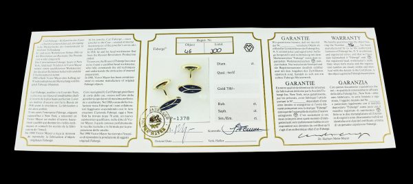 Faberge Limited Edition 18ct Yellow Gold and Blue Enamel Cufflinks, Number 46 of 300, Circa 1990s, Comes in original box with original Fabergé certificate