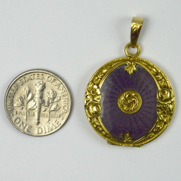 Purple Enamel and 18ct Yellow Gold Locket Pendant