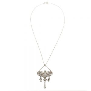Antique Edwardian Old Cut Diamond Necklace, 1.70 carats, the pendant can be used as a brooch, in silver and 15ct gold, Circa 1910, with original antique box