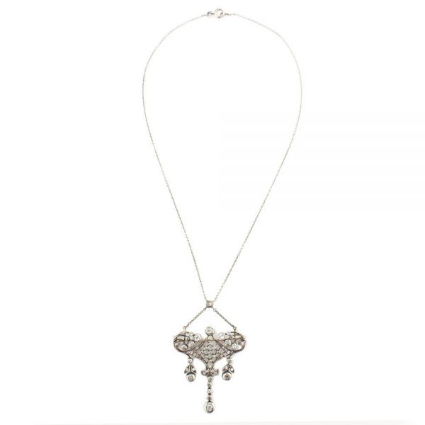 Antique Edwardian Old Cut Diamond Necklace, 1.70 carats, the pendant can be used as a brooch, in silver and 15ct gold, Circa 1910, with original antique box