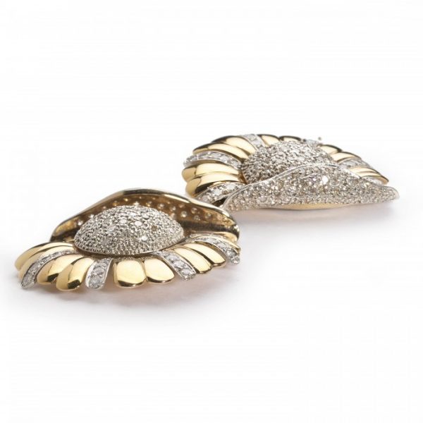 Vintage Gold and Diamond Flower Earrings, pavé set with 3cts brilliant-cut and eight-cut diamonds, Circa 1950