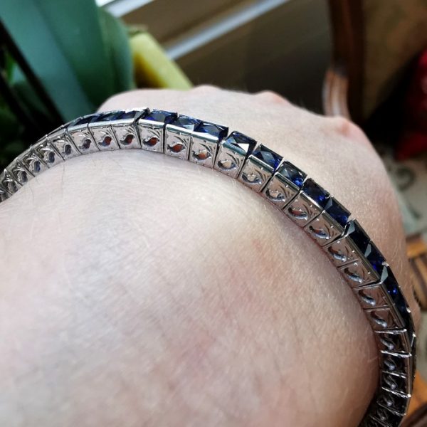 Princess Cut Sapphire Line Bracelet in Platinum, 12.87 carats
