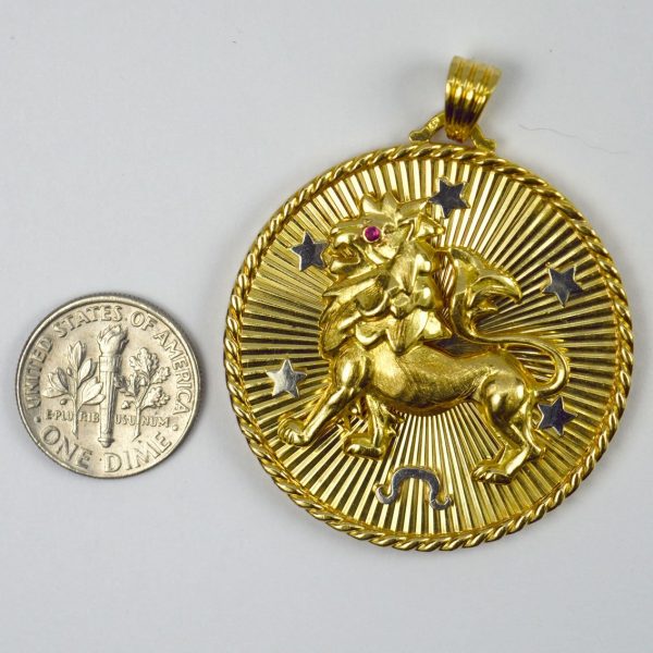 French 18ct Yellow Gold Zodiac Leo Lion Pendant Charm