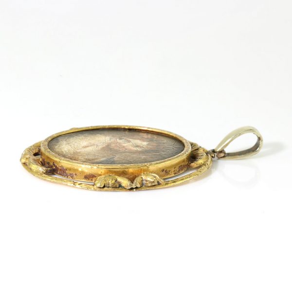 Antique Italian Gold Pendant with Oil Portrait, Late 17th to early 18th Century