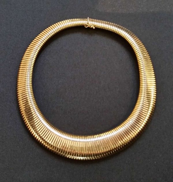 Vintage Italian 14ct Gold Tubo Gas Collar Necklace, Circa 1980