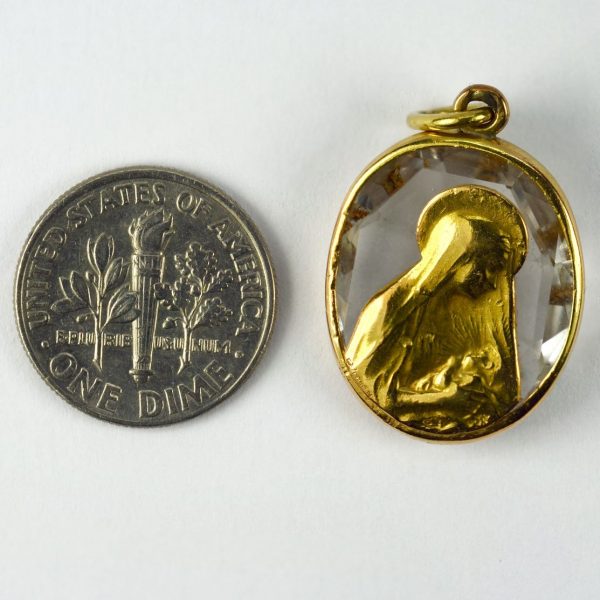 Rock Crystal and 18ct Gold Madonna and Child Charm Pendant