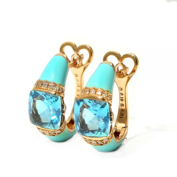 Italian Blue Enamel, Topaz and Diamond Earrings in 18ct Rose Gold by Casato Gioielli