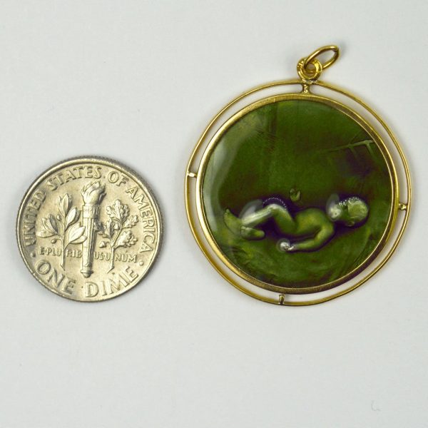 Green Enamel and 18ct Yellow Gold Baby Infant Charm Pendant