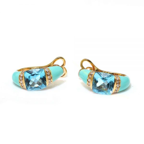 Italian Blue Enamel, Topaz and Diamond Earrings by Casato Gioielli