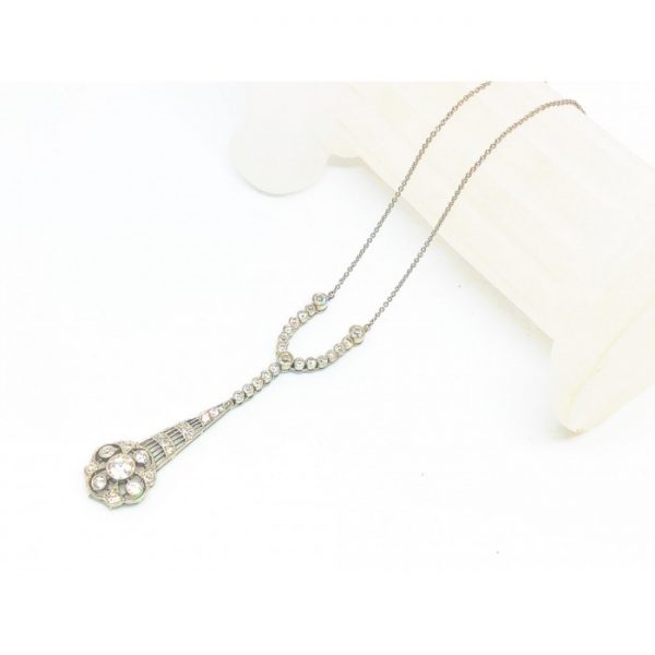 Edwardian Style Old Cut Diamond Floral Cluster Drop Pendant in Platinum, 1.00 carat total