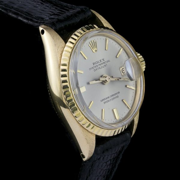Vintage Rolex Ladies Datejust 18ct Yellow Gold Automatic Watch with Rare Silver Dial, Ref 6517-8, on original Rolex leather strap, Circa 1969