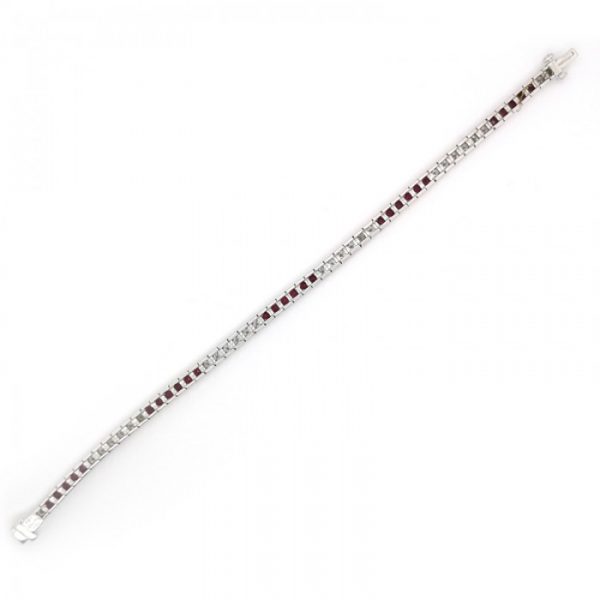 French Cut Ruby and Diamond Line Bracelet in Platinum, 23.50 carats