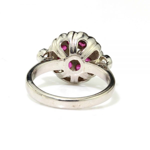 Vintage Ruby and Diamond Cluster Dress Ring in 18ct White Gold