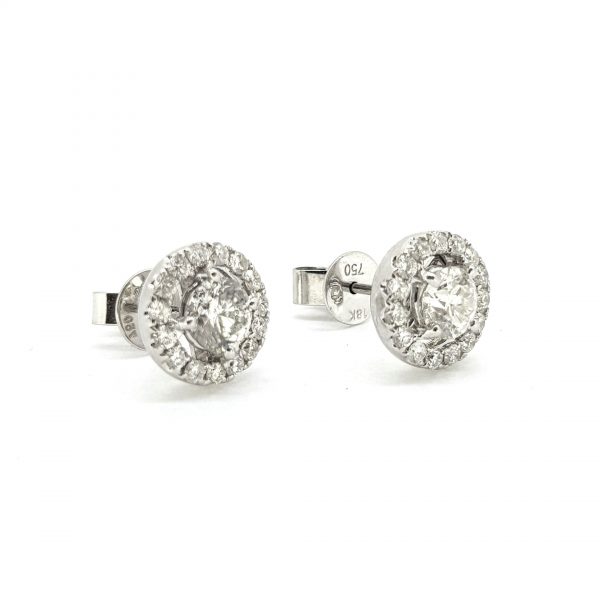 Diamond Halo Cluster Stud Earrings, 1.50 carat total