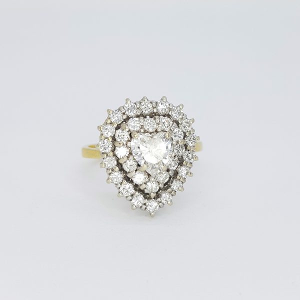 Vintage 0.70ct Diamond Heart Shaped Cluster Ring in 18ct Gold