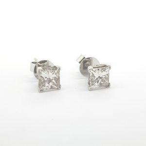 Princess Cut Diamond Stud Earrings; featuring 2.02cts princess-cut diamonds four-claw set and mounted in 18ct white gold