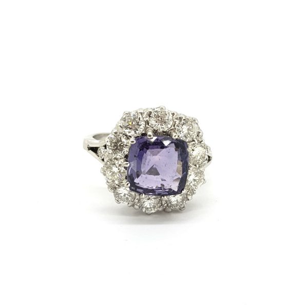 3.81ct Natural Purple Sapphire and Old Cut Diamond Cluster Ring