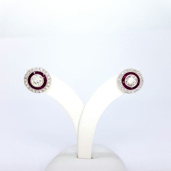 Calibre Ruby and Diamond Target Cluster Earrings