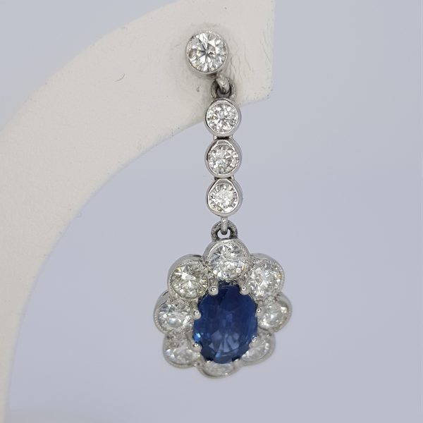 2.40ct Sapphire and Diamond Cluster Drop Earrings