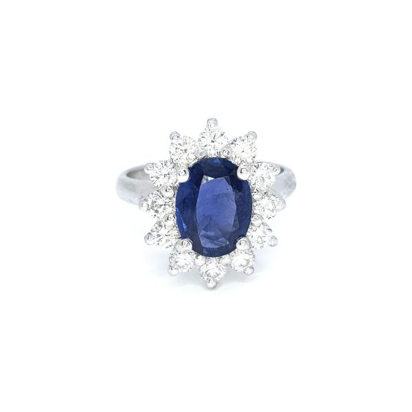 2.57ct Sapphire and Diamond Oval Cluster Ring