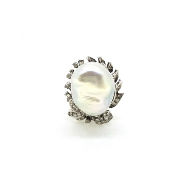 Contemporary South Sea Pearl and Diamond Cluster Dress Ring