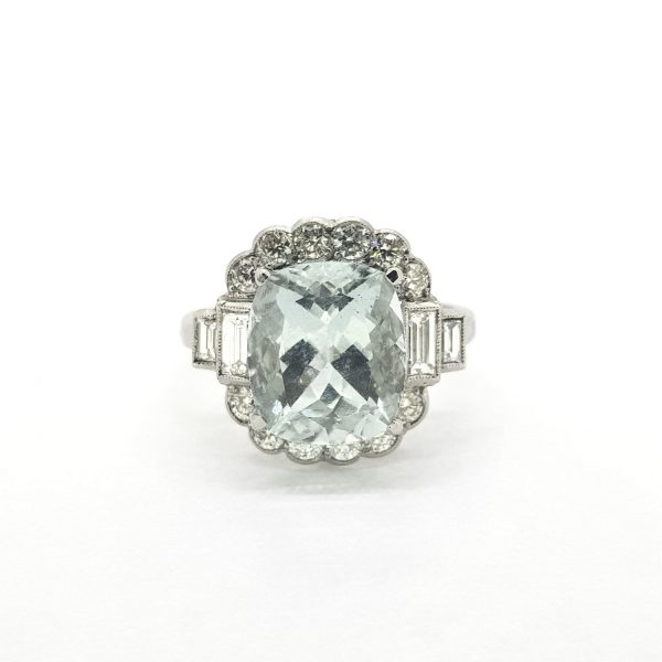 4.5ct Aquamarine and Diamond Cluster Ring in Platinum