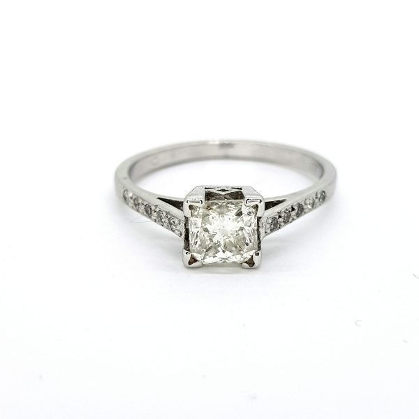 1.01ct Octagonal Cut Diamond Engagement Ring with Diamond Shoulders