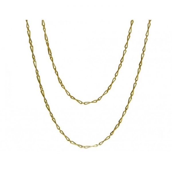 Antique Victorian 18ct Yellow Gold Fancy Link Long Chain Necklace, with twisted double figure-of-eight links 158cm long, Circa 1875, 19th century