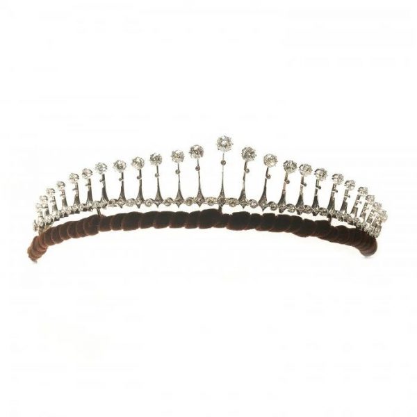Antique French 12ct Diamond Fringe Tiara Necklace