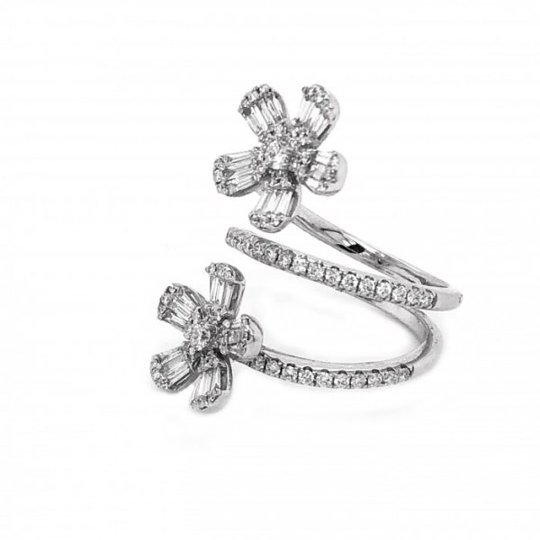 Modern Diamond Double Flower Dress Ring, 1.19 carats