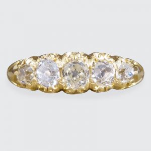 Antique Late Victorian Five Stone Diamond Cushion Cut Ring