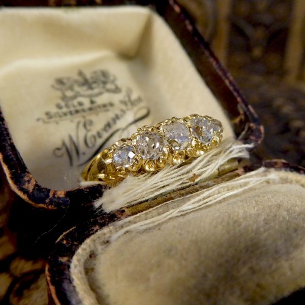 Antique Late Victorian Five Stone Diamond Cushion Cut Ring