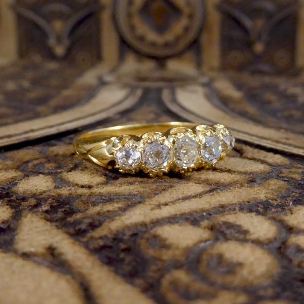 Antique Late Victorian Five Stone Diamond Cushion Cut Ring
