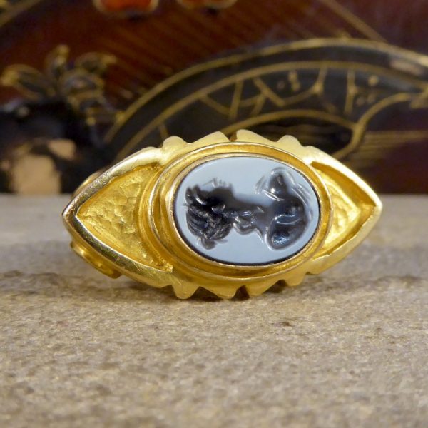 Antique Victorian Carved Intaglio Agate Ring