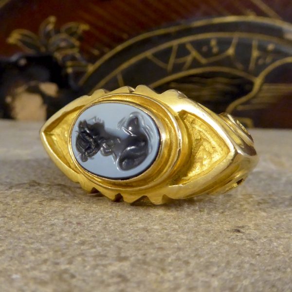 Antique Victorian Carved Intaglio Agate Ring