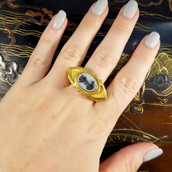 Antique Victorian Carved Intaglio Agate Ring