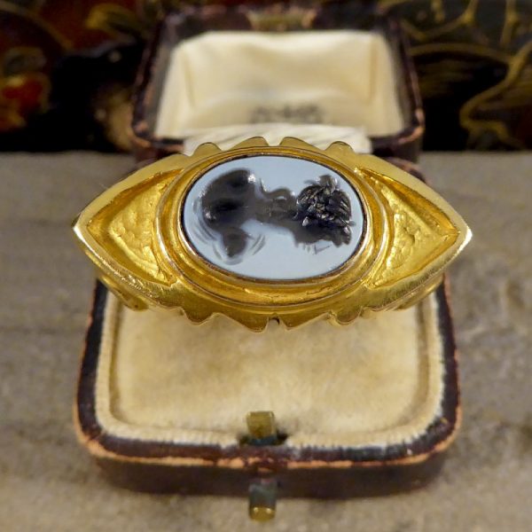 Antique Victorian Carved Intaglio Agate Ring